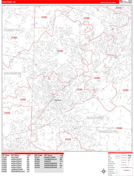 High Point Zip Code Wall Map